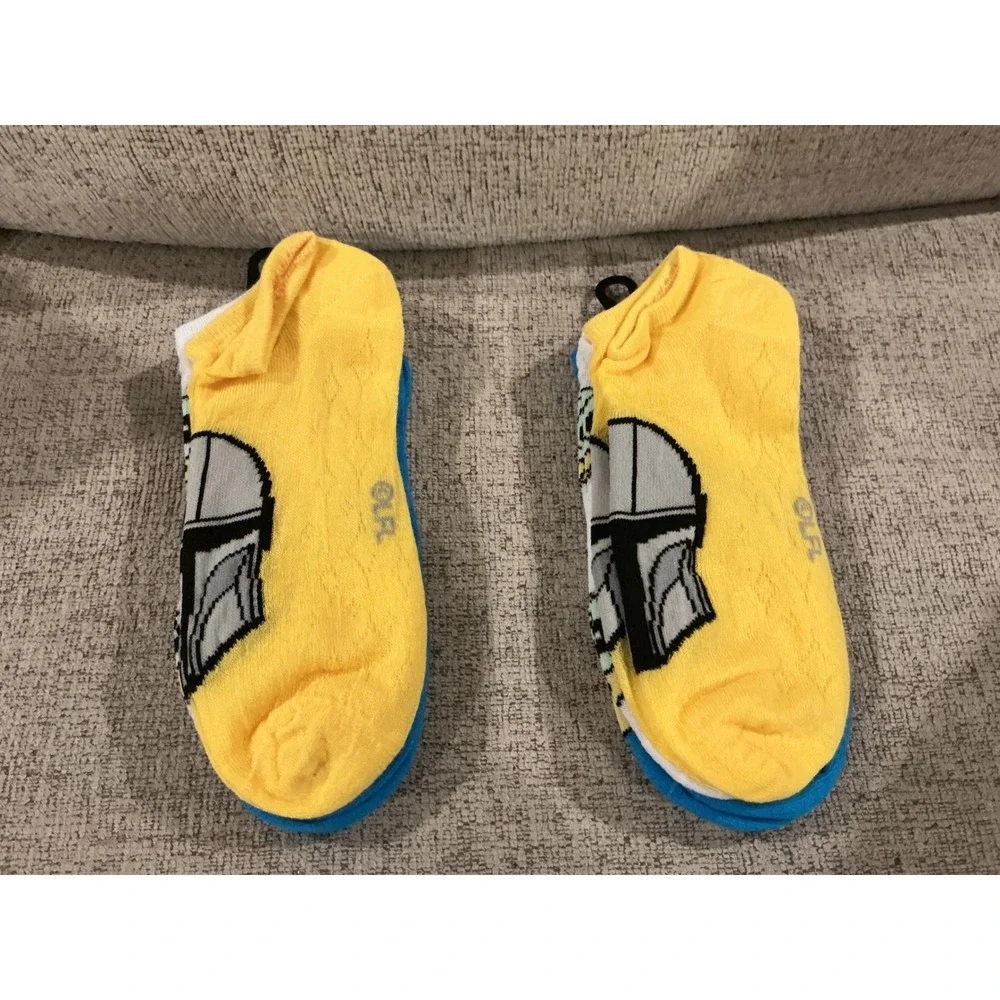 Star Wars Mandalorian Grogu Baby Yoda No-Show Socks 2 Pack Blue Yellow NWT